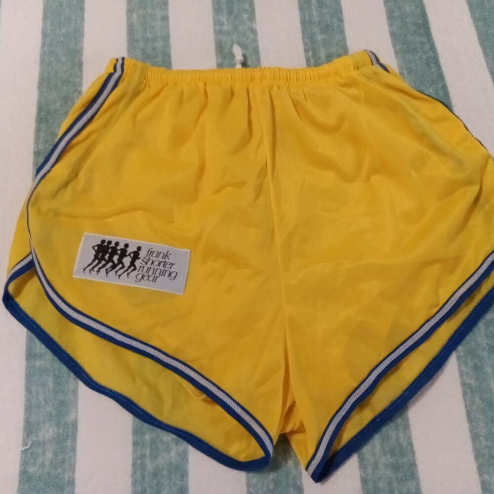 VINTAGE FRANK SHORTER RUNNING SHORTS, SIZE ASIAN "L", Est. 32"-33" (LIKE-NEW)